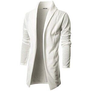 Mens Long Sleeve Open Front Shawl Collar Longline Cardigan Slim Fit